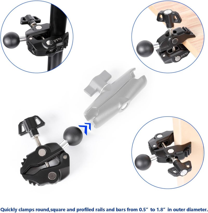 FPN Aluminum Alloy 1" Ball Handlebar Clamp Mount for 0.5-2.0 inch Poles, Compatible with RAM Mounts B Size Double Socket Arm and Motorcycle/Bike Phone Mount - Image 4